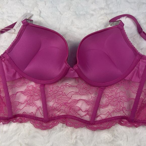 Victoria’s Secret Very Sexy Shine Strap Push-Up Lace Corset Bra Top Pink 34C NWT - Picture 3 of 6